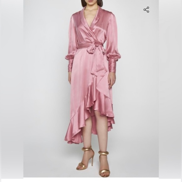 Zimmermann NWT Designer Asymmetric Silk Wrap Pink Midi Dress size1(US 4-6) - Picture 2 of 15